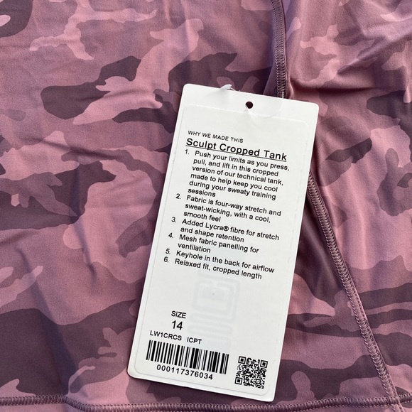Lululemon Sculpt Tank *Cropped - Incognito Camo Pink Taupe Multi Sz 14 N… - Picture 7 of 12